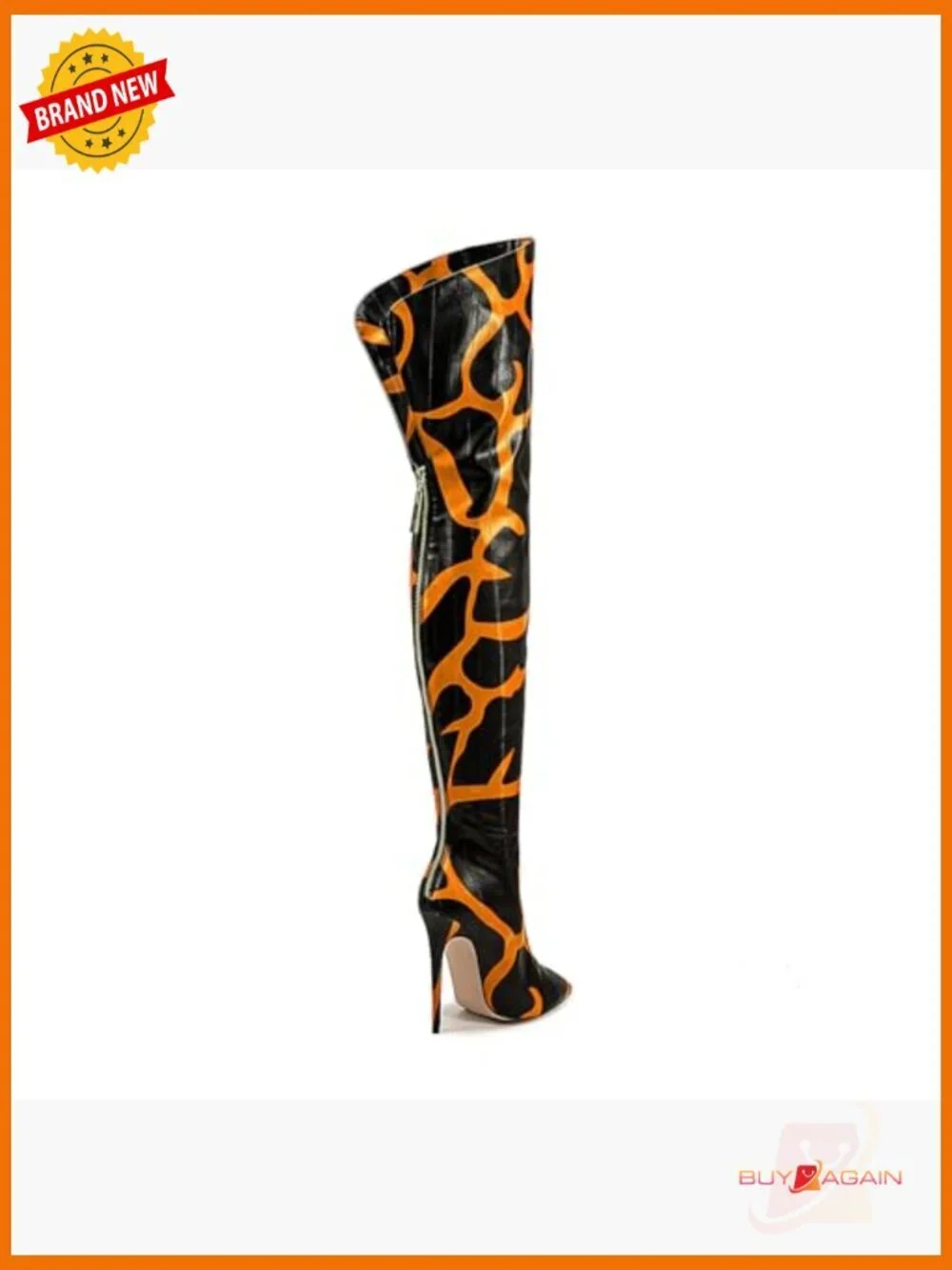 Thigh High Boots Over the Knee Pointed Toe Stiletto Heel Back Zip Animal Print